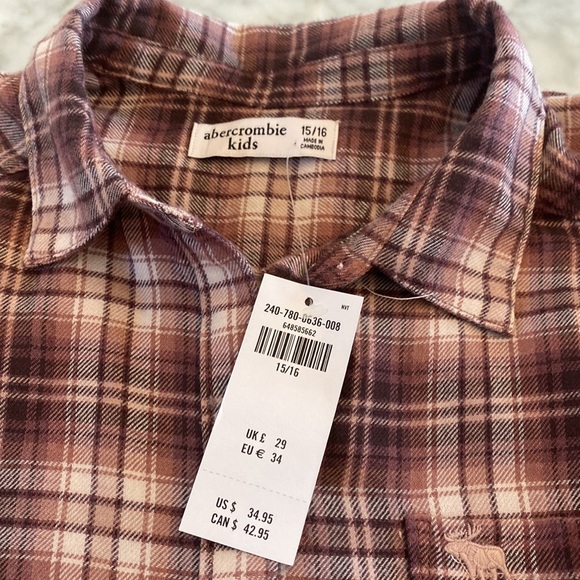 Abercrombie kids flannel. Pink,mauve, creme tones. Brand new with tags! - Picture 2 of 4